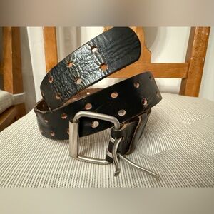Vintage Black Leather Belt Unisex USA Made 36 inch waist & smaller